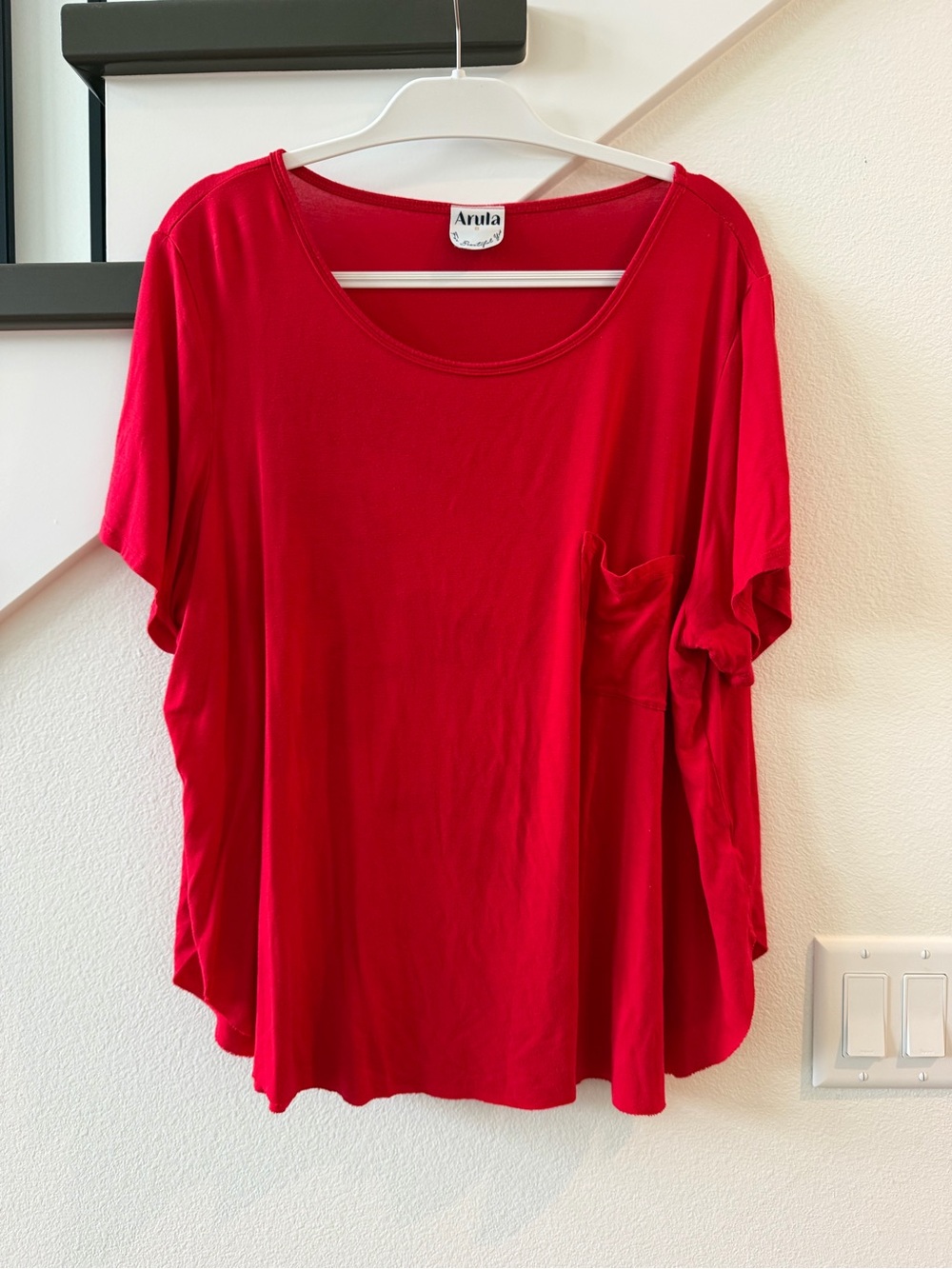 ARULA Bright Red Scoop Neck Short Sleeve Pocket Tee